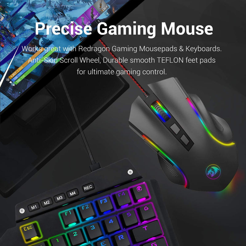 Redragon M602 RGB Wired Gaming Mouse RGB Spectrum Backlit Ergonomic Mouse Griffin Programmable with 7 Backlight Modes up to 7200 DPI for Windows PC Gamers (Black) Black