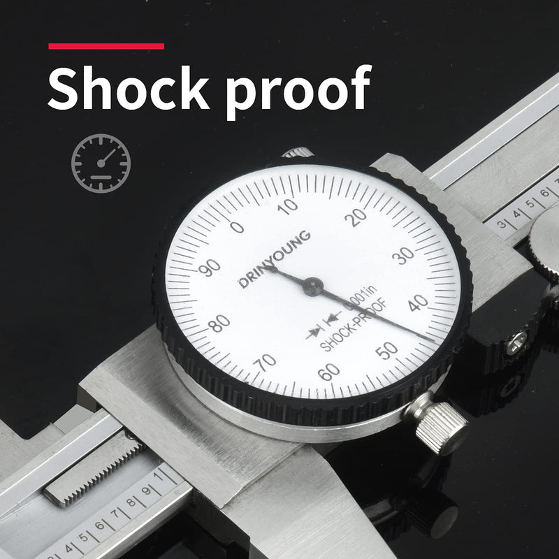 Dial Caliper Thickened Stainless Steel Shockproof Dial Caliper Precision Caliper with Watch 0-6" Range, 0.001” Resolution 6 Inch with 0.001" Precision Calipers Depth Gauges (6 inch)