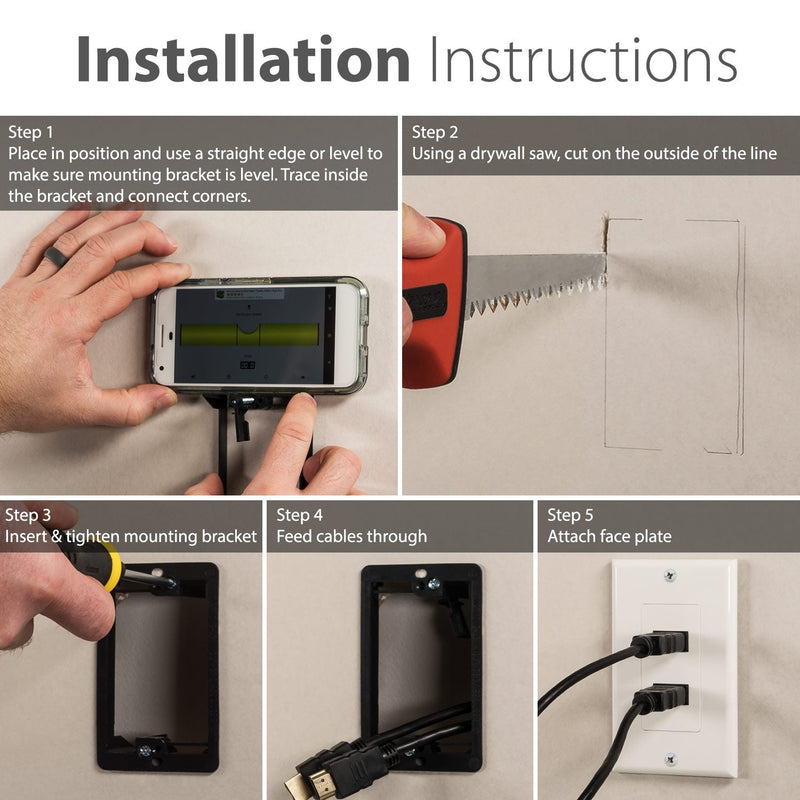Low Voltage Mounting Bracket (1 Gang), Fosmon Low Voltage Mounting Bracket (Mounting Screws Included) Compatible with Telephone Wires, Network Cables, HDMI, Coaxial, Speaker Cables