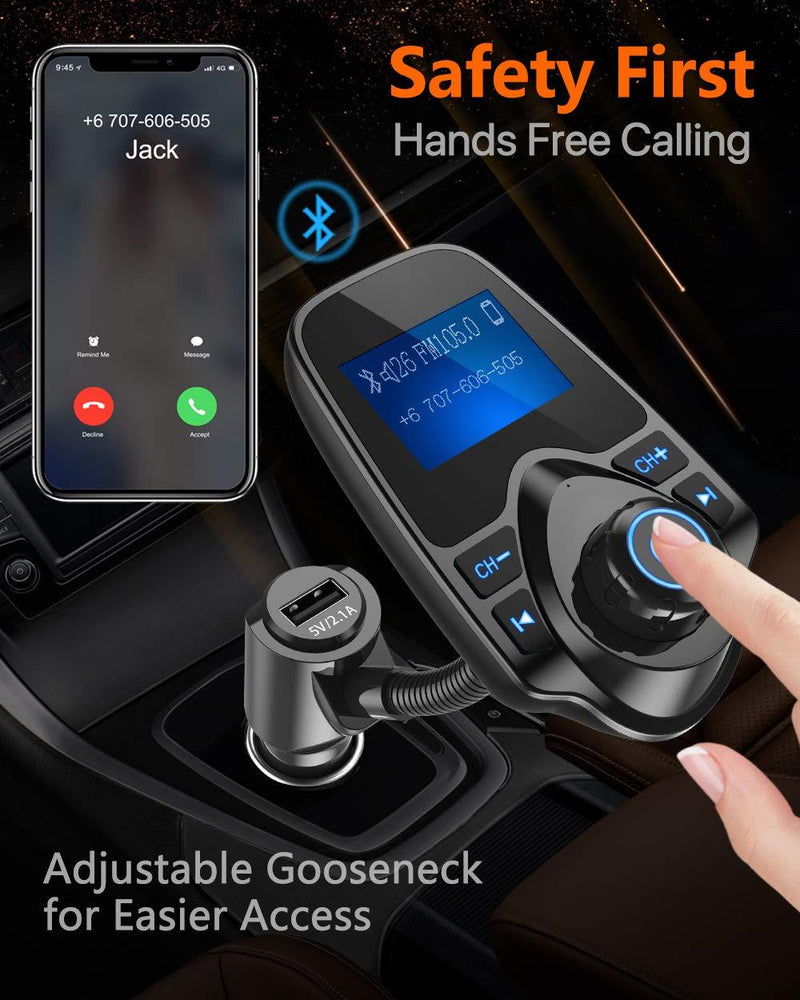 Nulaxy Wireless In-Car Bluetooth FM Transmitter Radio Adapter Car Kit W 1.44 Inch Display Supports TF/SD Card and USB Car Charger for All Smartphones Audio Players Black
