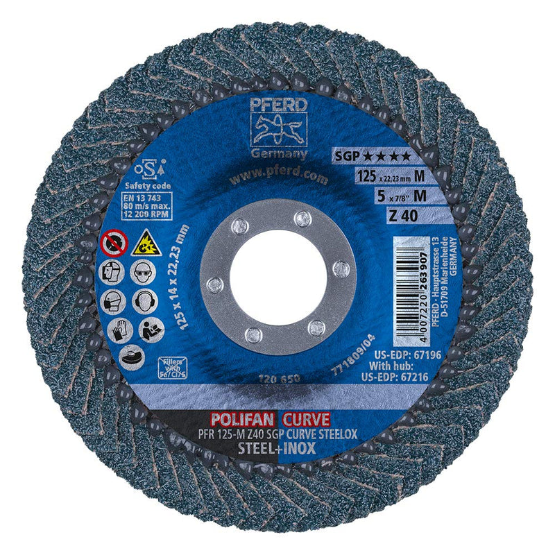 PFERD serrated washer POLIFAN CURVE 2 pieces | Ø 125 mm, width M (11 mm), Z40, SGP STEELOX | 69398197 for precise fillet weld processing, width M (11 mm)