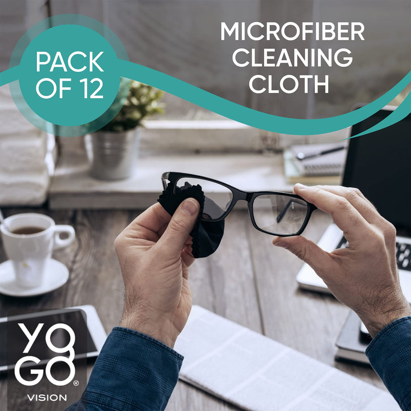 Microfiber Cleaning Cloth 12-Pack Individually Packed (6"x 7") Glasses Cleaning Cloths for Eyeglasses Phone Computer Screen Laptop Camera Lenses (10 White, 1 Grey, 1 White) 10 Black 1 Grey 1 White