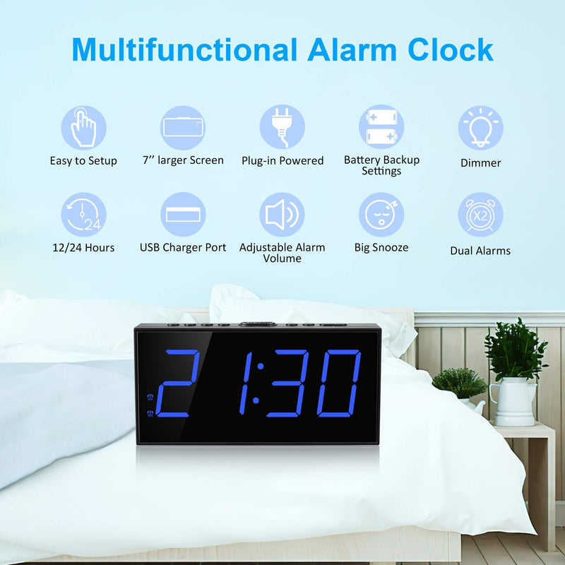 Digital Dual Alarm Clock for Bedrooms, Large Display Electric Clock with USB Charger, Battery Backup,Dimmer,4 Alarm Volume,DST 12/24H for Home Bedside Heavy Sleeper Kids Senior Teen Boy