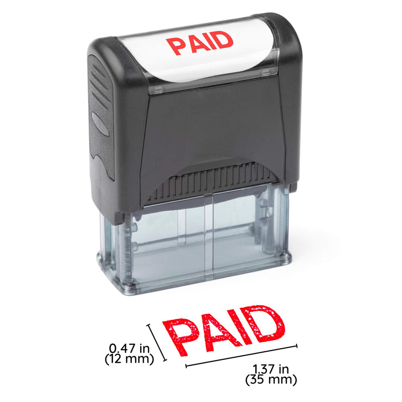 Self Inking Rubber Stamp, Refillable Red Ink Preinstalled - (9/16" x 1-1/2") (Paid) PAID