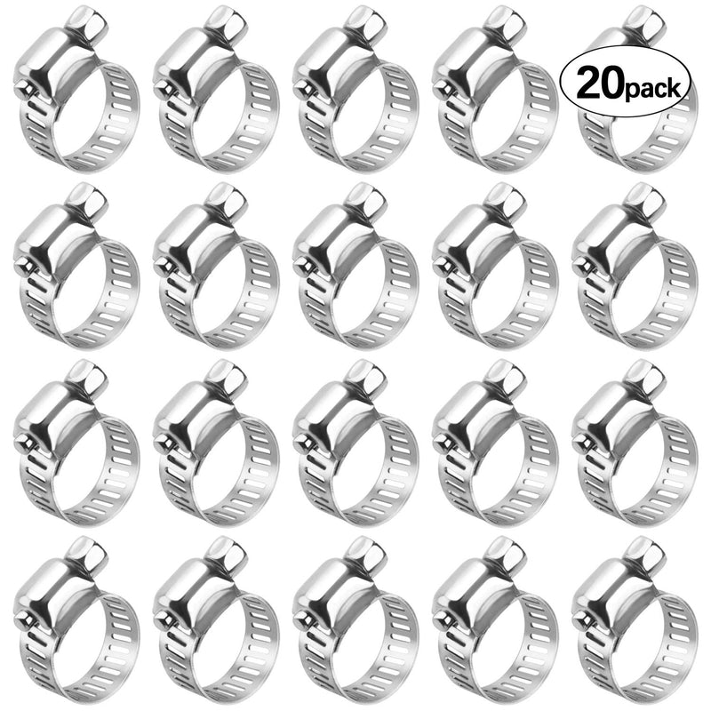 OIIKI Worm Gear Hose Clamp 20 Pack , Stainless Steel Drive Hose Clamps 3/8-5/8 Range for Automotive Plumbing, Securing, Industrial, Boat