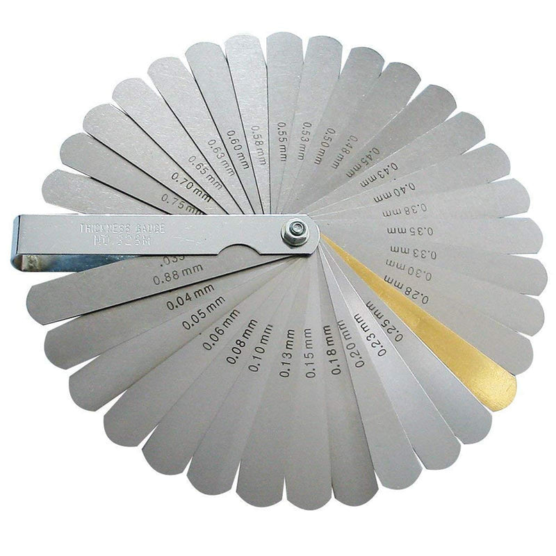 TraderPlus 2pcs 32 Blades Stainless Steel Feeler Gauge Dual Marked Metric and Imperial Gap Measurement Tool(0.0015-0.035 inch/ 0.04-0.88mm)