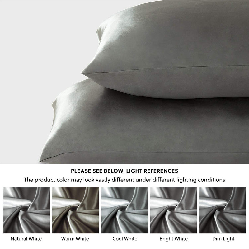 Bedsure Satin Pillowcases Standard Set of 2 - Dark Grey Silk Pillow Cases for Hair and Skin 20x26 inches, Satin Pillow Covers 2 Pack with Envelope Closure