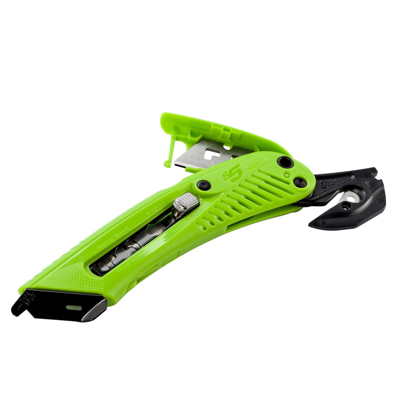 Pacific Handy Cutter S5R Safety Cutter, Right Handed Retractable Utility Knife & Ergonomic Film Cutter, Bladeless Tape Splitter, Steel Guard, Safety & Damage Protection, Warehouse & In-Store Cutting , green