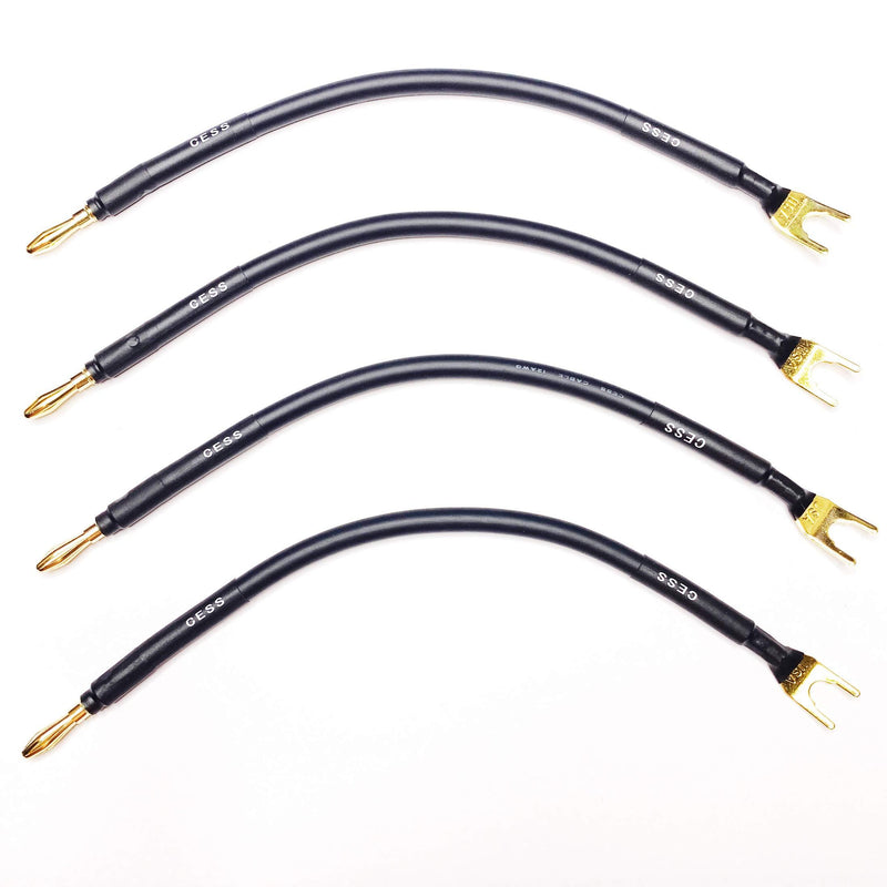 CESS-027L HiFi Speaker Cable Jumpers Wire 6-inch - Spade Plug to Banana Plug Speaker Jumper Cable - 4 Pack (Large Fork) Large Fork