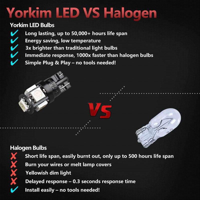 Yorkim 194 LED Bulbs Green Super Bright Newest 5th Generation, T10 LED Bulbs, 168 LED Bulb, LED Bulbs for Car Interior Dome Map Door Courtesy License Plate Lights W5W 2825, Pack of 10