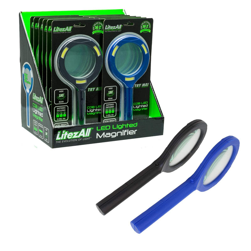 LitezAll COB LED 3X Magnifying Glass w/ Light - Lighted Handheld Magnifier Use For Macular Degeneration, Reading, Seniors, Jewelers, Low Vision or Quick Magnification 2 AA Batteries Included