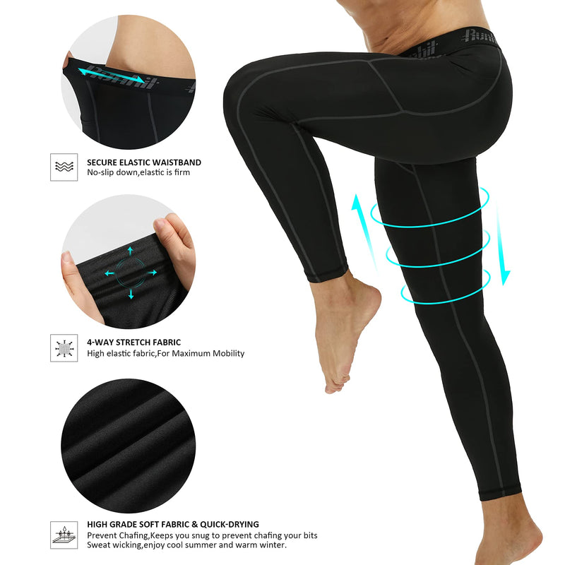 Runhit Compression Pants Men Leggings Pocket Running Tights Athletic Base Layer 2 Pack Pocket :Black&blue Small