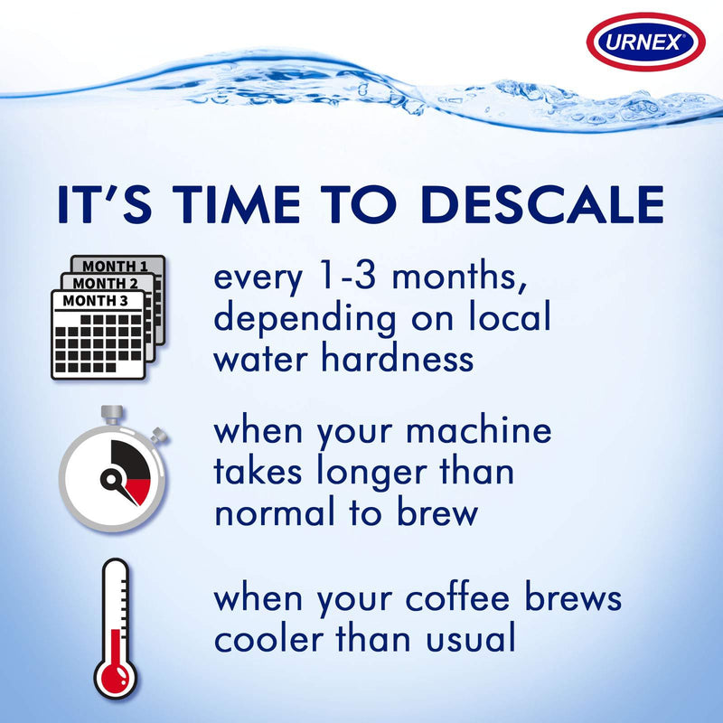 Urnex Dezcal Coffee and Espresso Descaler and Cleaner - 4 Uses - Activated Scale Remover Use with Home Coffee Brewers Espresso Machine Pod Machine Capsule Machine Kettles Garmet Steamers