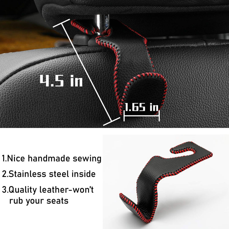 LivTee Black & Red Superior Leather Car Back Seat Headrest Hooks