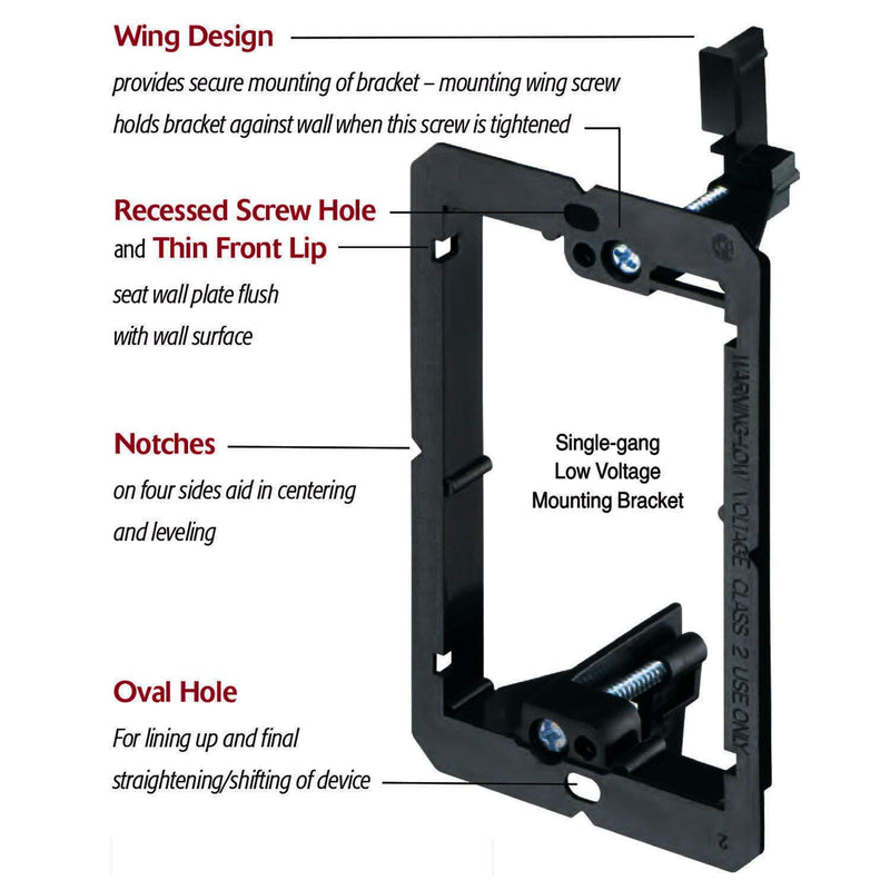 iMBAPrice LV1-10PK (Pack of 10) Single Gang (1-Gang) Low Voltage Drywall Mounting Bracket - Black 1 Gang (10 Pack)
