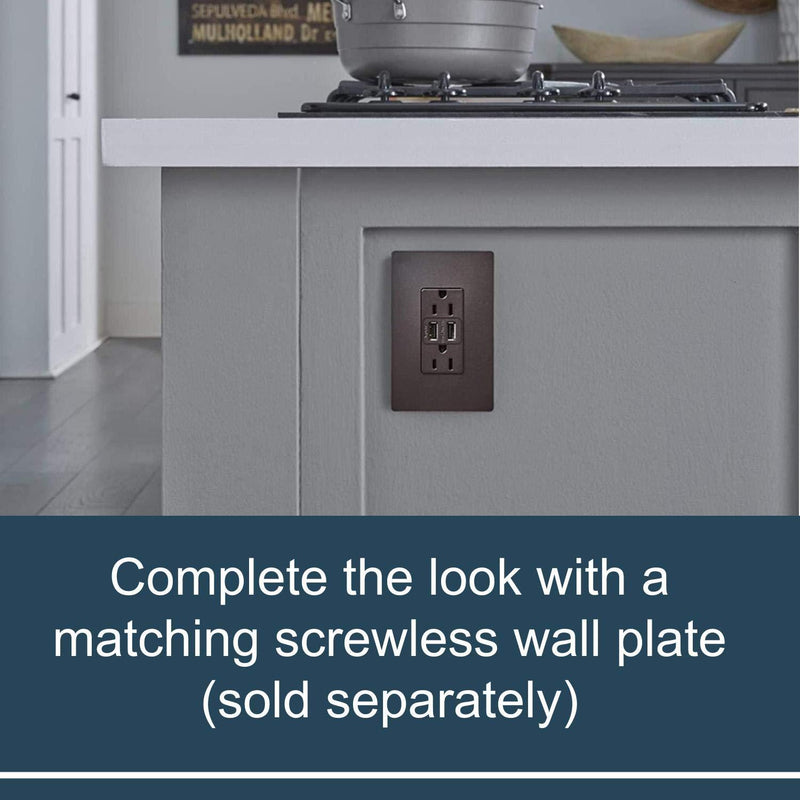 Legrand radiant 15 Amp Decorator Wall Outlet with 3.1 Amp USB Charger, Dark Bronze, TM826USBDBCCV4