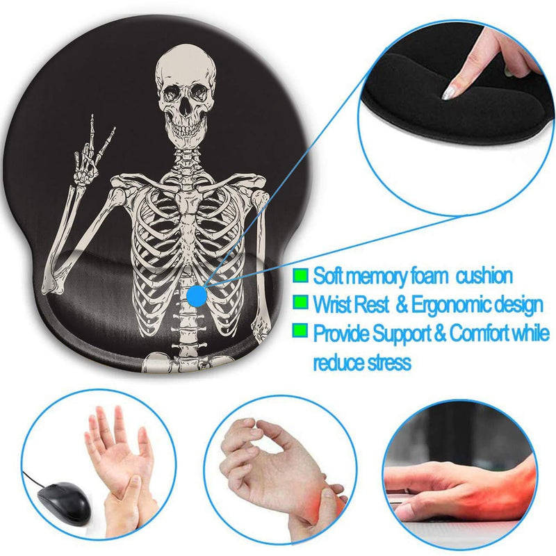 Ergonomic Mouse Pad Wrist Rests Support, Non Slip Mousepads with Gel Cushion Wrist Support,Comfortable Durable Mouse Pads for Home Office Working Pain Relief & Cute Coasters Skull Human Skeleton Mo-mouse Pad-ha-49