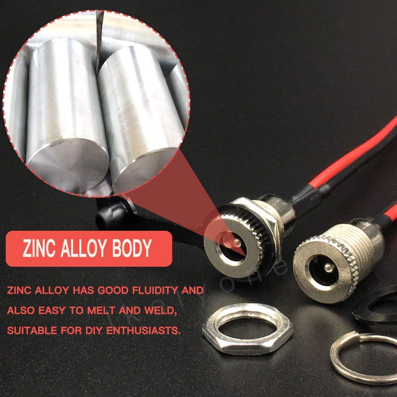 8Pack Female DC Threaded Barrel Jack Panel Adapter 5.5mm x 2.1mm Connector, 18AWG Wire DC Power Jack Panel Mount Socket 2 Pin Solder Type with Dustproof Plug,for MP3 Phone Audio Video CCTV,lkelyonewy