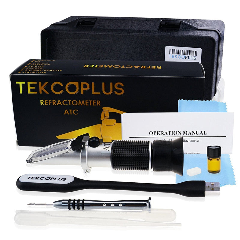 TEKCOPLUS measuring device for determining the refractive index of liquid or solid, transparent substances by refractometry. Tripled size 58-90% Brix
