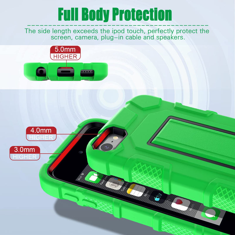 ZoneFoker for iPod Touch 7th Generation Case, iPod Touch 6th / 5th Generation Case Heavy Duty Shockproof Rugged Cover for Apple iPod Touch 7/6/5 Generation Case Green…