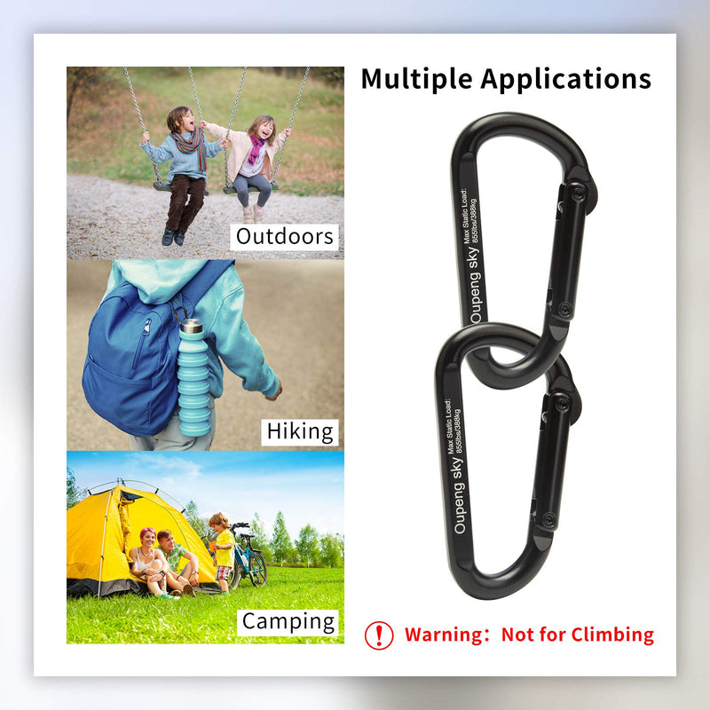Carabiner Clip, 855lbs,3" Heavy Duty Caribeaners for Hammocks, Camping Accessories,Hiking,Keychains,Outdoors and Gym etc,D Shaped Spring Hook Small Carabiners for Dog Leash,Harness and Key Ring,Black 2