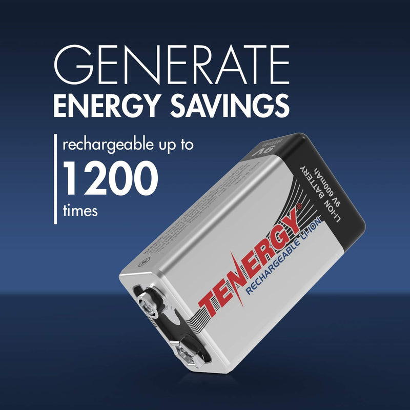 Combo: 4pcs Tenergy 9V 600mAh Li-ion Rechargeable Batteries 4 pcs