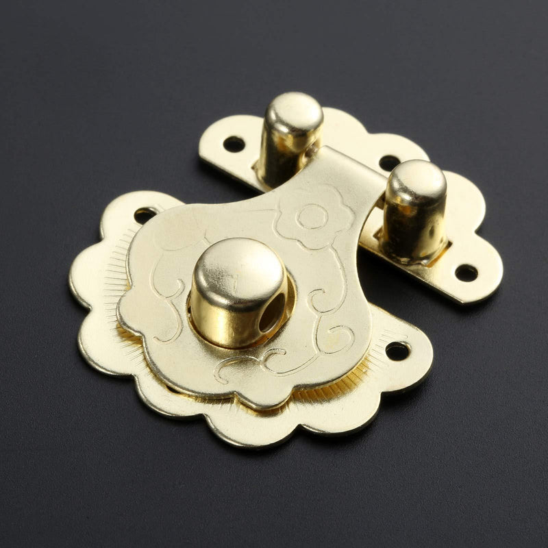 2 Pcs Box Latch Clasps with 12 Screws Flower Shape Cabinet Hasp for Jewelry Wooden Box Case Decorative Hasp Latch Buckle, Gold
