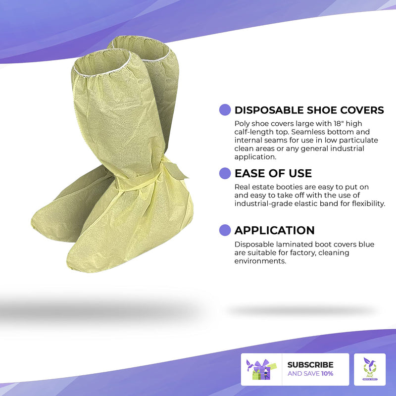 AMZ Medical Supply Disposable Shoe Covers for Indoors. Pack of 10 Yellow Shoe Booties Disposable Polypropylene Covers, Universal Shoe Booties with Fixation Ties, Knee-Length. Knee-Length / 10 pairs
