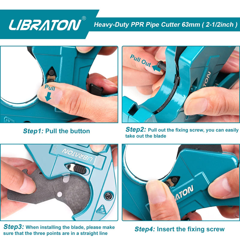 Libraton PVC Cutter, Up to 2-1/2", PVC Pipe Cutter 2 Inch, ABS Pipe Cutter, Ratchet Pipe Cutter Heavy-Duty, Pex Cutting Tool, PEX Pipe Cutter for Cutting PEX, PVC, PPR Plastic Hoses and Plumbing Pipe