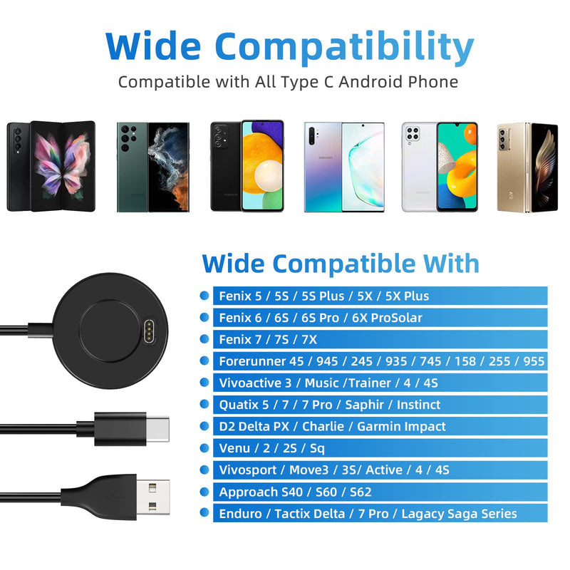 Charger for Garmin Forerunner 55 255 245 745 955 945 935 45 45S, Approach S10 S12 S40 S42 S60, Fenix 7 7S 7X, Vivoactive 3 4 4S, Instinct 2, Venu 2 2S Plus Charging Cable