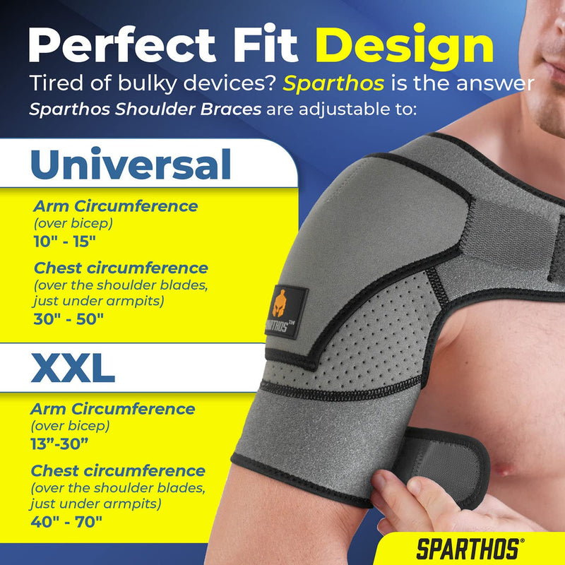 Sparthos Shoulder Brace - Support and Compression Sleeve for Torn Rotator Cuff, AC Joint Pain Relief - Arm Immobilizer Wrap, Ice Pack Pocket, Stability Strap, Dislocated Sholder - for Men and Women Universal Gray/Black