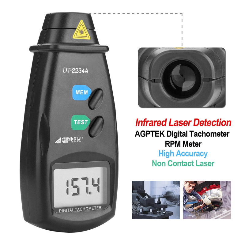 FITNATE 20713A Digital Tachometer, Non-Contact Rotary Photo, Accuracy from 2.5 to 99,999 RPM, Includes Batteries, 3 Packs of Reflective Tape with Carry Bag Black