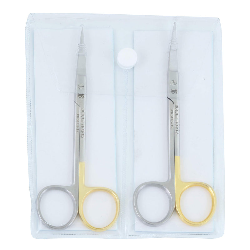 BOUJEE IRIS Scissor, Gum Scissors , Suture Scissors Eye/Dental Scissors Supercut one blade serrated Two pieces Stainless Steal Iris Scissors, Straight & Curved