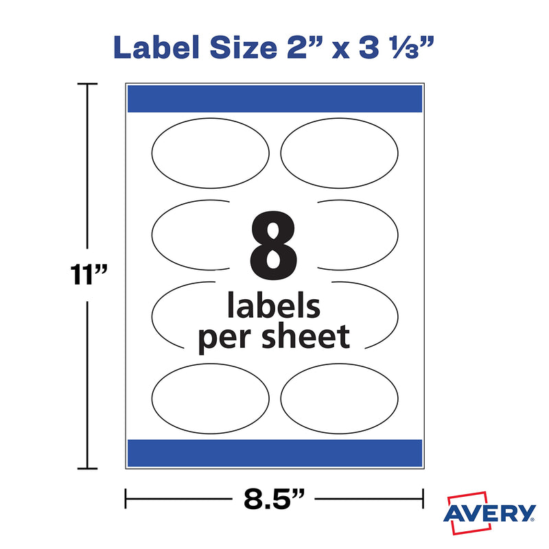 Avery Printable Blank Oval Labels, 2" x 3-1/3", Glossy White, 80 Customizable Labels (22820)