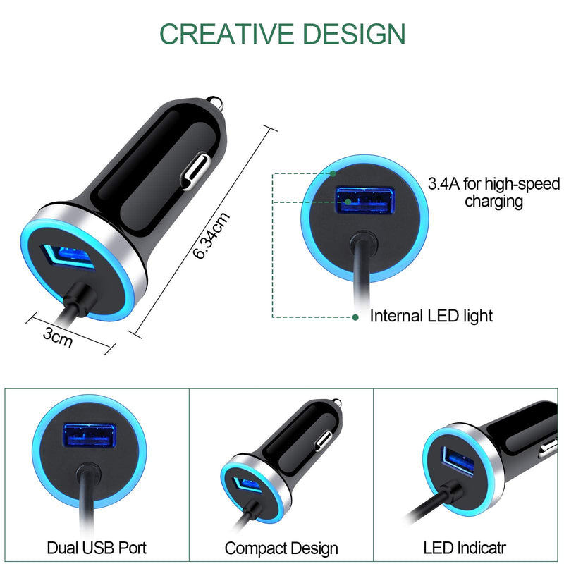 USB C Car Charger, 3.4A Fast Charging Car Charger for Samsung Galaxy S22 S21 S20 S10E S9 S8 Note 22 21 20 10 9 8 A50 A20 A51 A70 A71 A21 A10E, LG G7 V60 Stylo 6/5, Car Adapter 3ft Type C Charger Cable
