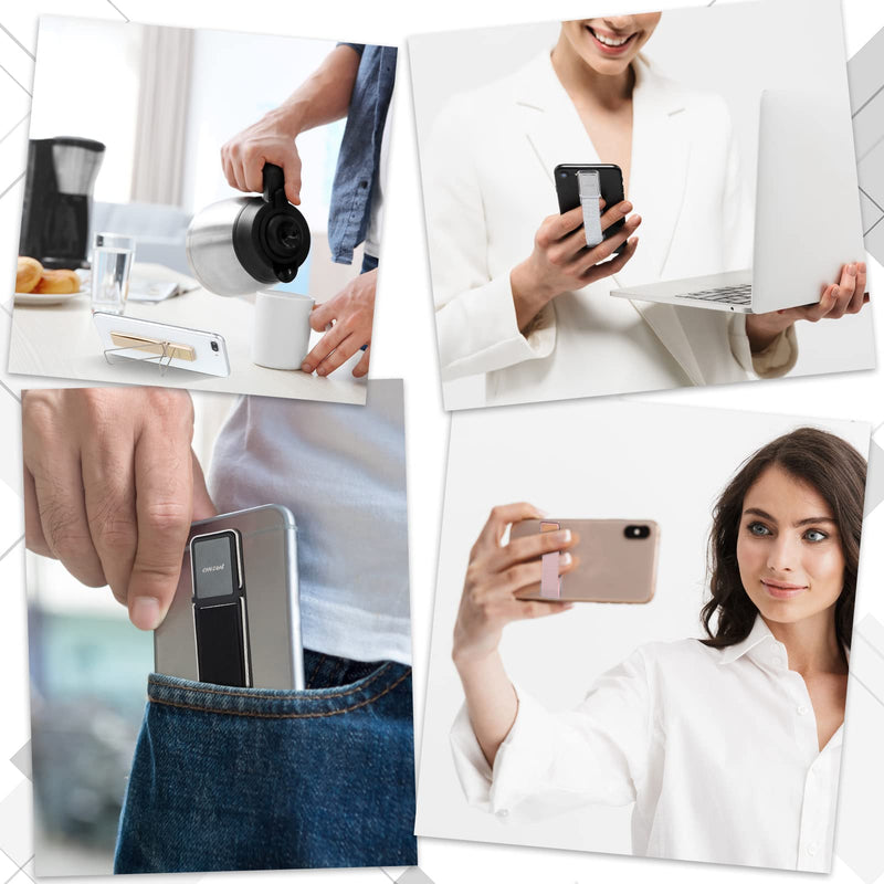 4 Pieces Phone Grip Strap Telescopic Phone Kickstand Elastic Finger Holer Hand Strap Adhesive Loop for Phone Grip with Stand Compatible with Most Smartphones (Black, Silver, Gold, Rose Gold) Black, Silver, Gold, Rose Gold