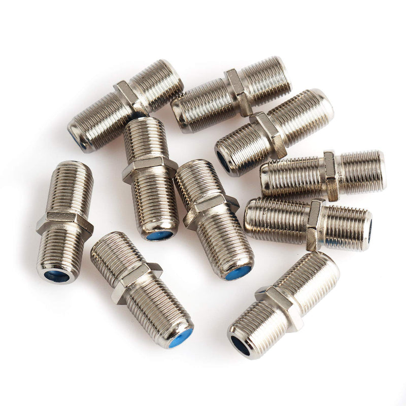 Pasow F81 Barrel Connectors High Frequency 3GHz Female to Female F-Type Adapter Couplers (10 pcs, Silver) 10 pcs