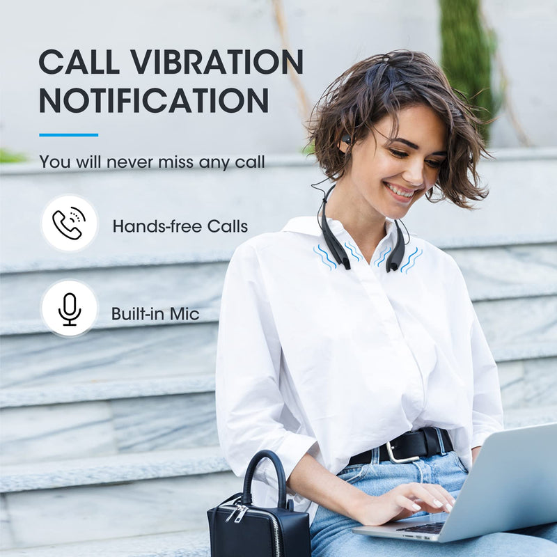 Bluetooth Neckband Headphones Around The Neck Bluetooth Headset with 24H of Playback Noise Cancelling Microphones for Clear Calls, Work, Music, Conference, Compatible with Cellphones, PC, Tablet, TV