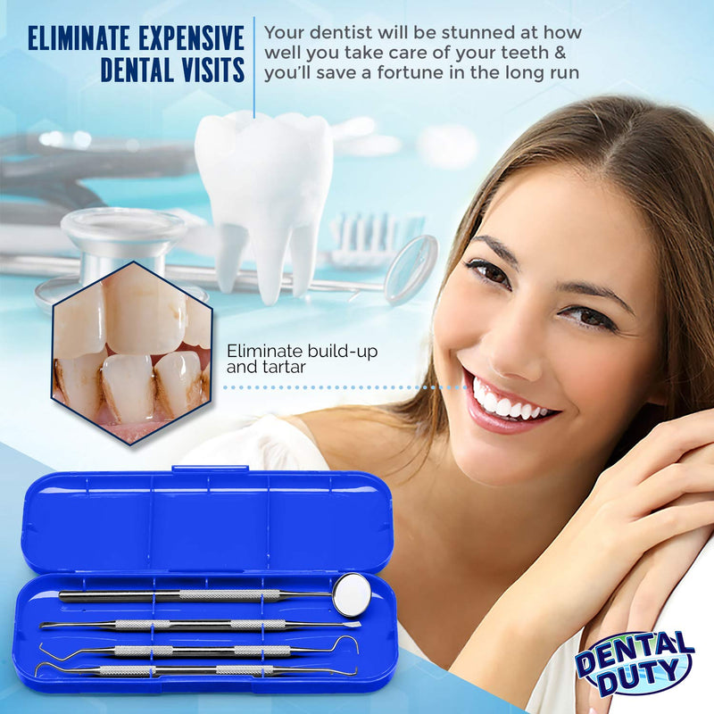 Professional Dental Instrument Set – User-Friendly Stainless Steel Dental Tools – Teeth Cleaning Kit Includes Plaque Remover for Teeth, Tooth Pick Tool, Dental Scaler & Dental Mirror – Blue