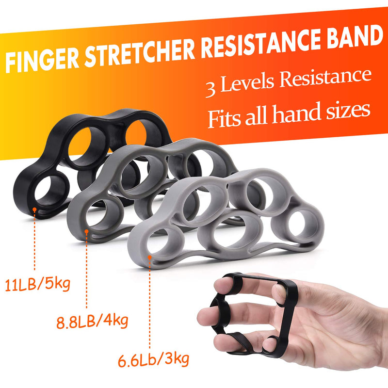 IMENSEAS Hand Grip Strengthener 7 Pack Adjustable Hand Gripper, Finger Stretcher Resistance Extensor Bands, Finger Exerciser, Grip Strength Ring & Stress Relief Ball for Athletes & Musicians Black