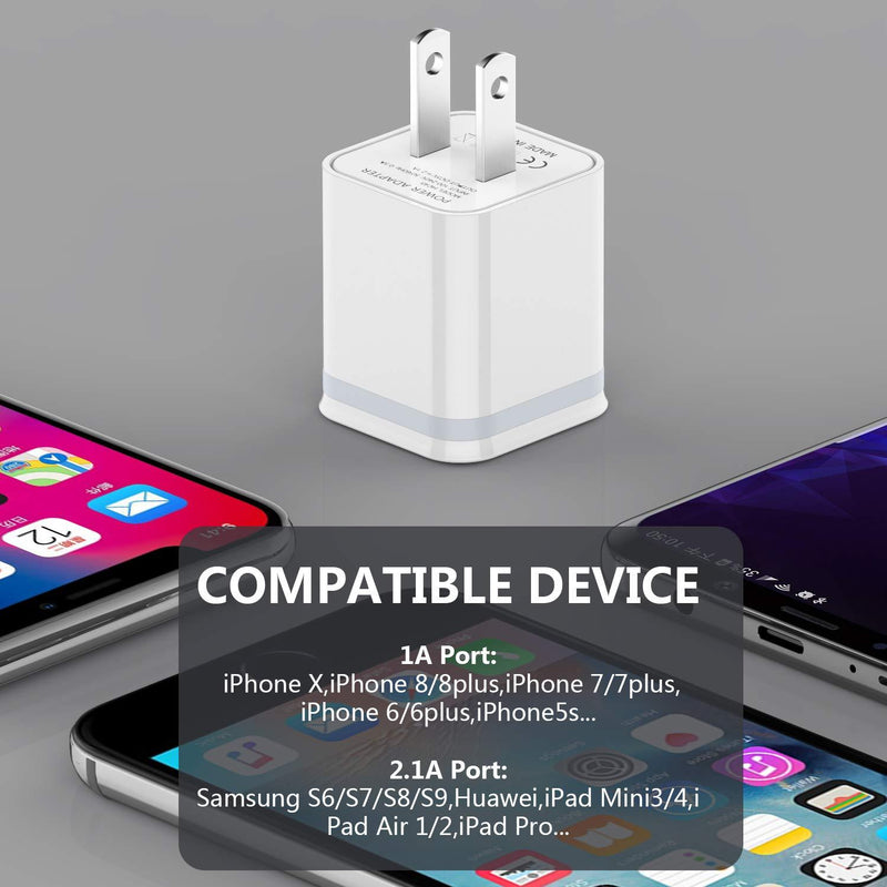 Phone Charger Cable 3ft 6ft 10ft with Wall Plug, LUOATIP 5-Pack Long Charging Cord + Dual Port USB Block Cube Adapter Replacement for iPhone 11 XS/XS Max/XR/X 8/7/6/6S Plus SE/5S/5C, Pad, Pod