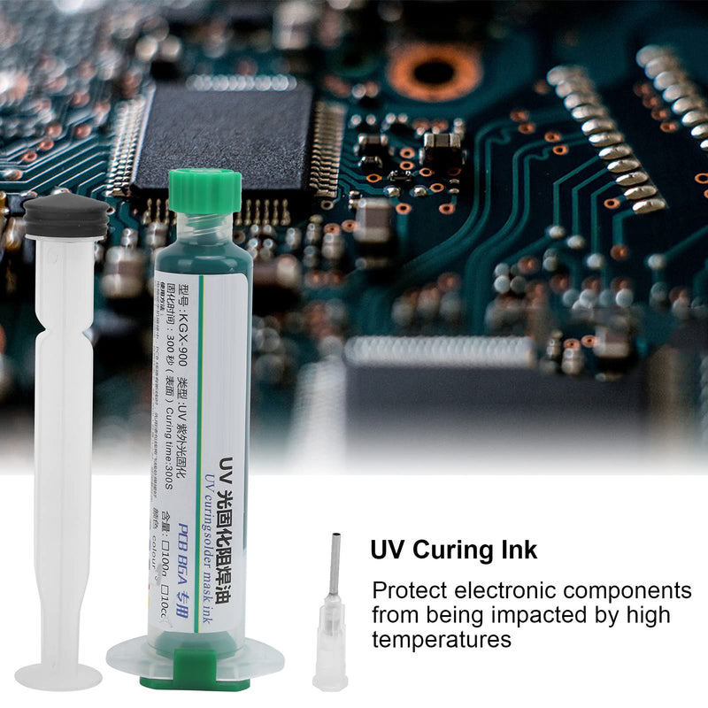 UV Curing Solder Stop Ink KGX-900 Green (10cc) with Print Needle, PCB Circuit Board Insulation Protective Varnish