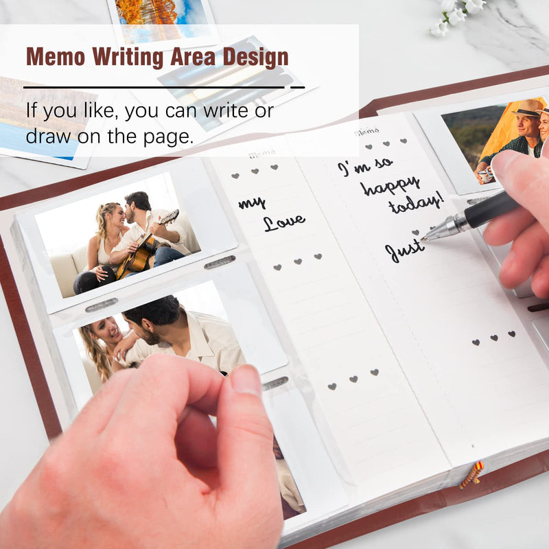 Photo Album for Fujifilm Instax Mini Camera, Polaroid Camera, Instax Photo Album with Memo Areas Mini Polaroid Photo Album Book 180 Pockets for Fujifilm Instax Mini 11 9 8 40 Evo Instant Camera, Brown