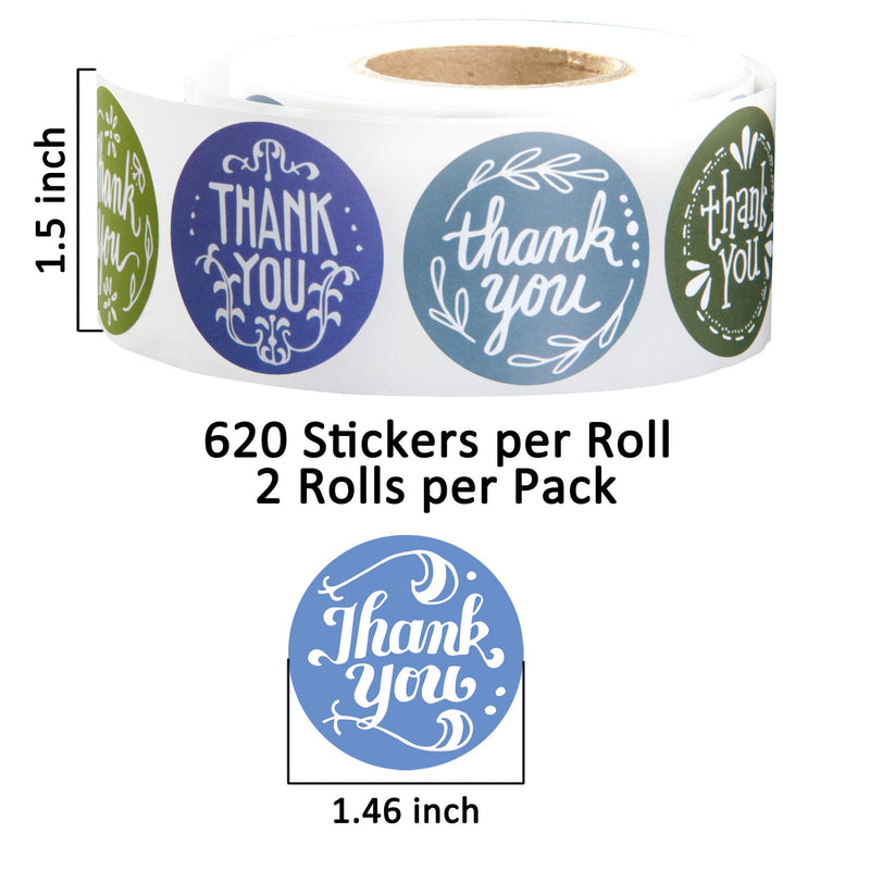 Youngever Thank You Stickers Rolls of 1240 pcs, 12 Unique Designs, 1.5 Inch, Thank You Sticker Roll Boutique Supplies for Business Packaging, Mailer Seal Stickers