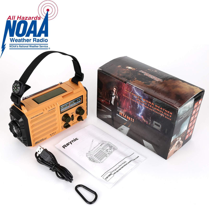 Weather Radio Raynic 5000mAh Solar Hand Crank Emergency Radio 5 Ways Powered AM/FM/SW/NOAA Weather Alert Portable Radio with Flashlight, Reading Lamp, Cellphone Charger and SOS Alarm (Yellow)