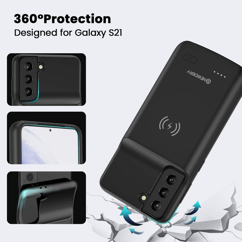 NEWDERY Galaxy S21 Battery Case Qi Wireless Charging Compatible, 4800mAh Extended Power Case Slim Protective Portable Charger Case Rechargeable for Samsung Regular S21 5G -6.2inch