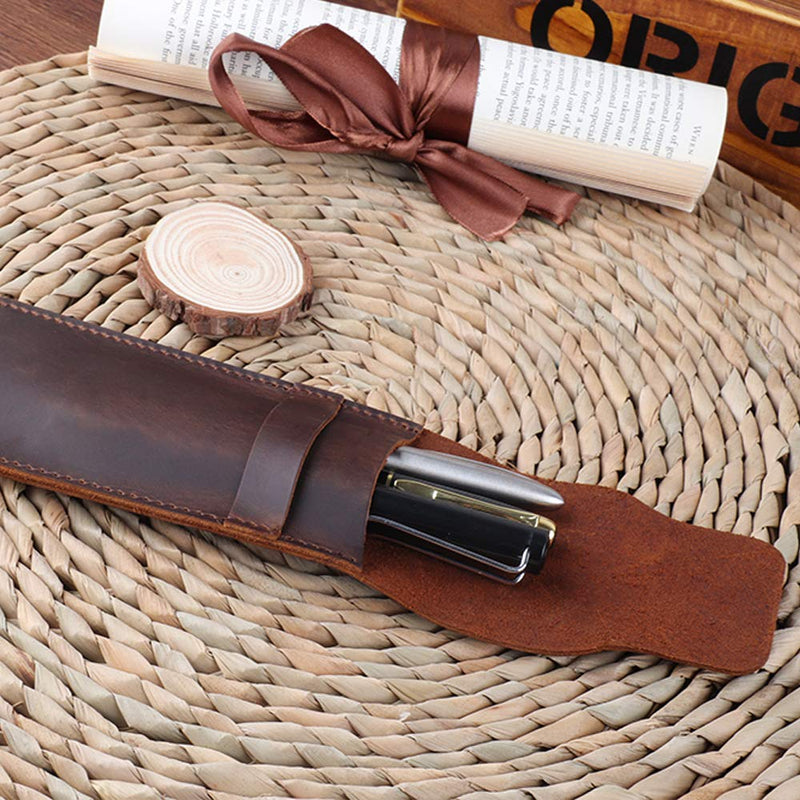 Daimay Leather Pen Case Holder Handmade Fountain Multi Pens Pouch Crazy Horse Leather Pen Protective Sleeve Cover â€“ Brown