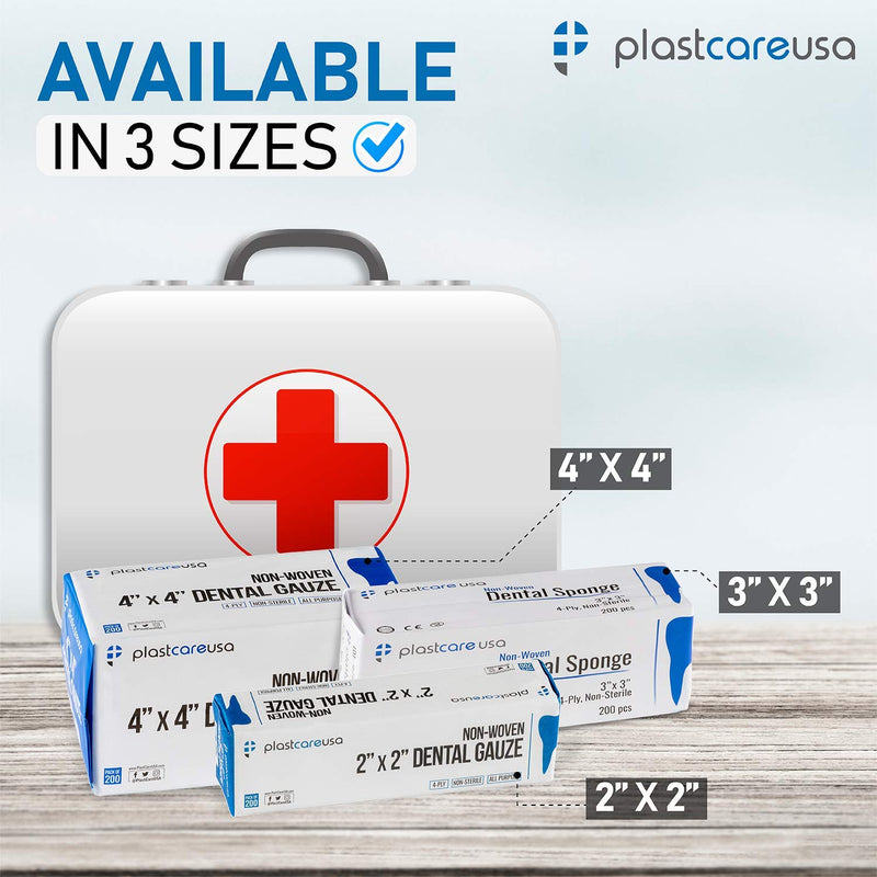 200 4 x 4 Non Woven Sponges 4 Ply, Non-Sterile Dental First Aid Gauze 4x4 Inch (Pack of 200)