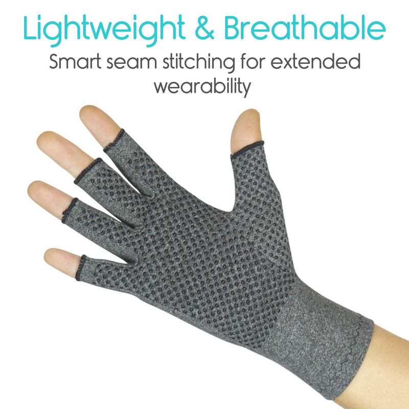 Vive Arthritis Gloves with Grips - Men & Women Textured Fingerless Compression - Open Finger Hand Gloves for Rheumatoid and Osteoarthritis - Arthritic Joint Pain Relief for Computer Typing (Large) Large (1 Pair)