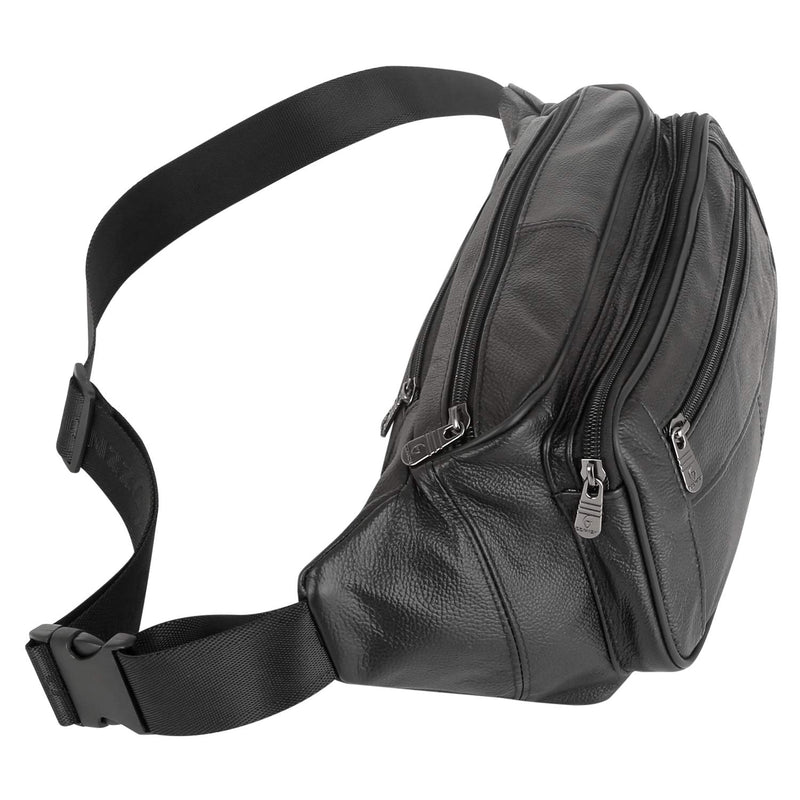 ZZNICK Genuine Leather Fanny Pack / Waist Bag / Organizer with Adjustable Belt, Multiple Pockets For Men and Women Black-873 Large